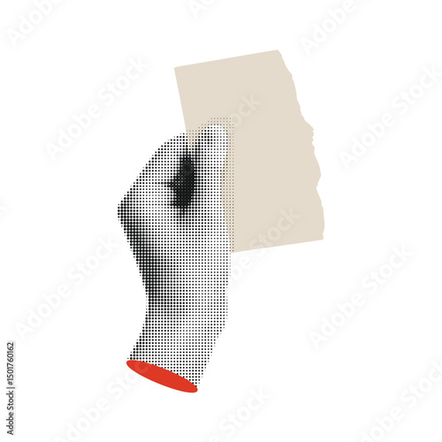 Halftone Hand Gesture Retro Vector Holding Torn Ripped Paper Note Message Communication Reminder Creative Expression