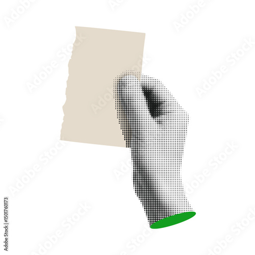 Halftone Hand Gesture Retro Vector Holding Torn Ripped Paper Note Message Communication Reminder Creative Expression