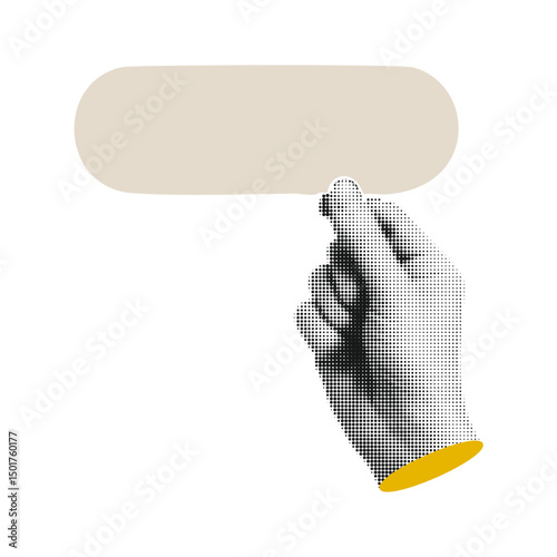 Halftone Hand Gesture Retro Vector Holding Beige Paper Banner Speech Bubble Dialogue Message Communication Talk Expression