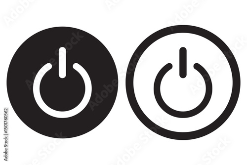 Power button. ON and OFF set icons. Vector black and flat icon, energy sing symbol, Power switch, electricity turn on off, icon, sticker, badge. Editable vector icon set.