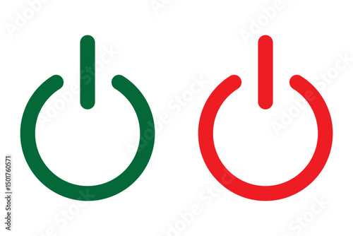 Power button. ON and OFF set icons. Vector black and flat icon, energy sing symbol, Power switch, electricity turn on off, icon, sticker, badge. Editable vector icon set.
