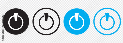 Power button. ON and OFF set icons. Vector black and flat icon, energy sing symbol, Power switch, electricity turn on off, icon, sticker, badge. Editable vector icon set.