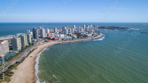 Aerial view of beautiful coastline and urban skyline, Punta del Este, Uruguay. photo