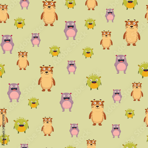 seamless pattern with funny monsters
