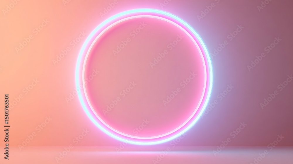 Obraz premium Glowing Pink Portal Neon Circle on Gradient Background, Abstract ,Neon