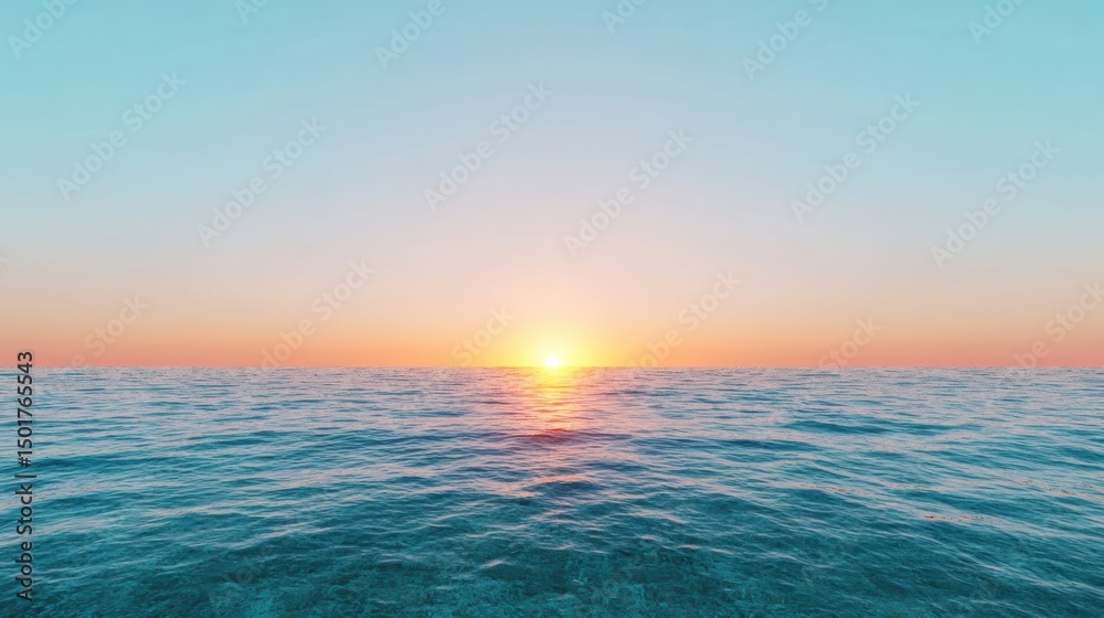 Fototapeta premium Sunrise over tranquil ocean waves serene beach nature photography coastal environment wide-angle view