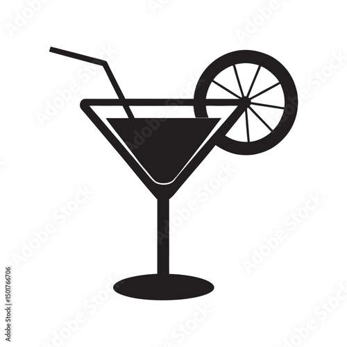 cocktail icon sign martini glass lemon vector silhouette