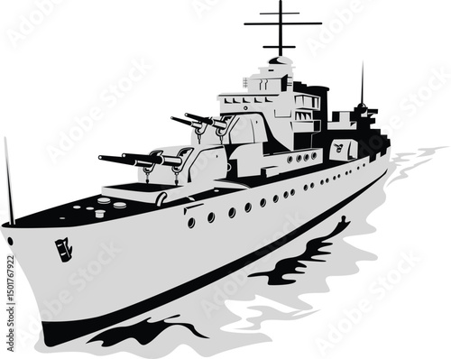 World War Era Naval Warship Illustration