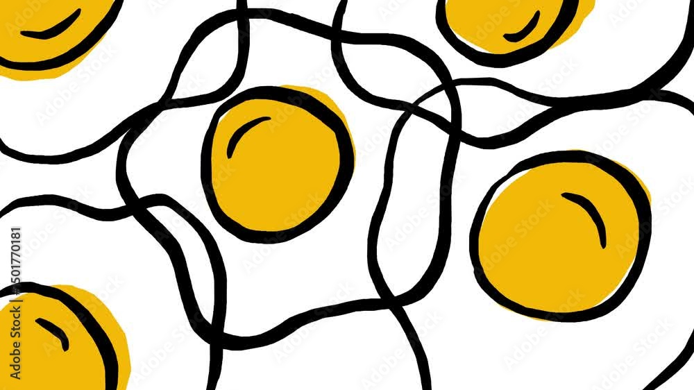 Fried eggs background animation, doodle drawing, transition, intro, stop motion, looped