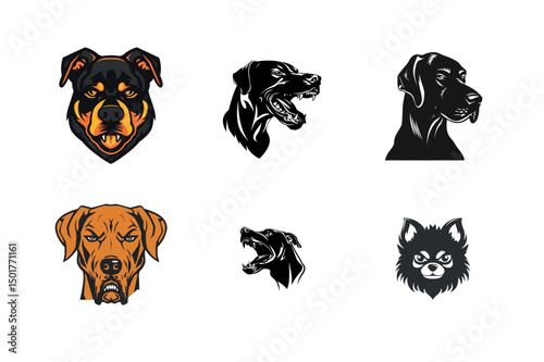 Collection of six dog breed head illustrations