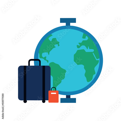 Suitcases and globe isolated on white background representing travel