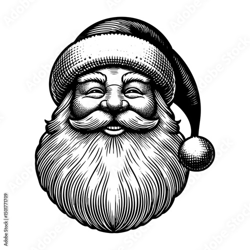 Santa clause sketch engraving black and white outline. Scratch board imitation.