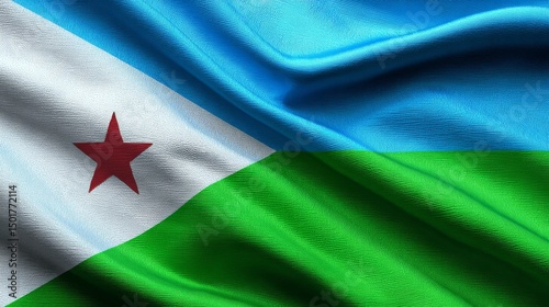 Silk flag of Djibouti gently waving with vibrant colors and distinct design photo