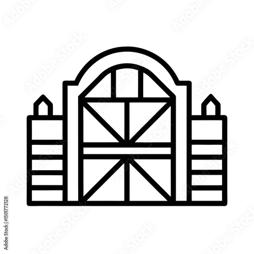 Farm Gate Line Drawing Vector Sketch