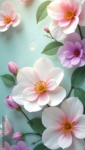 Wallpaper Mural Elegant floral arrangement with delicate petals. Soft lighting accentuates the intricate details of the blossoms, showcasing the natural beauty and elegance of spring Torontodigital.ca