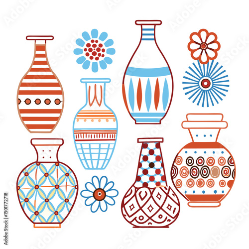 Collection of mid century modern vases with flowers