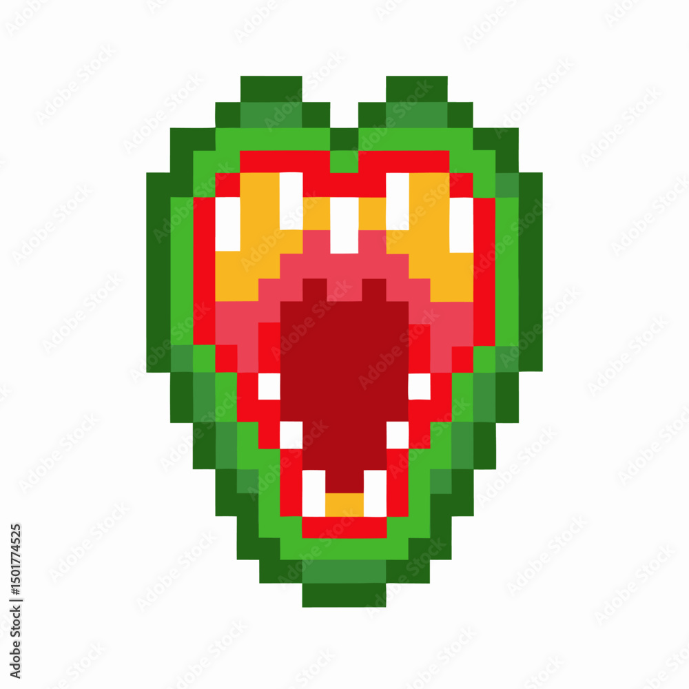 Pixelated heart design with vibrant colors, retro gaming graphics, green red pattern Pixelated heart design with vibrant colors, retro gaming graphics, green red pattern