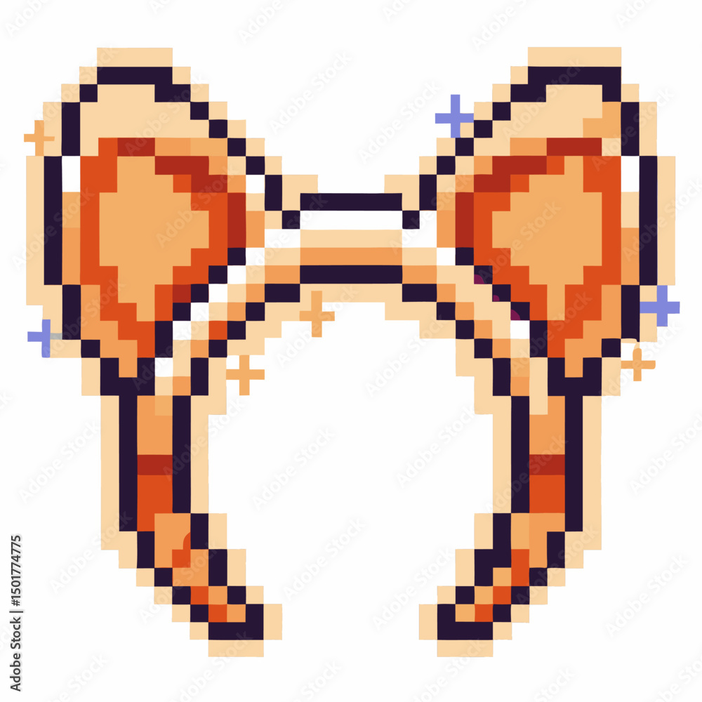 Fototapeta premium Pixel art bow headband with orange and brown hues, classic 8 bit design aesthetic