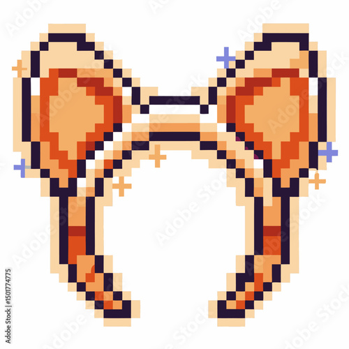 Pixel art bow headband with orange and brown hues, classic 8 bit design aesthetic
