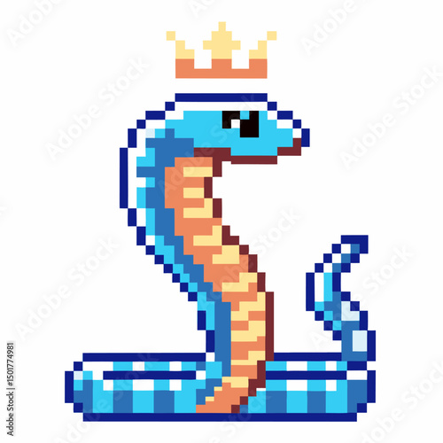 Pixel art cobra with crown retro snake, colorful digital character design