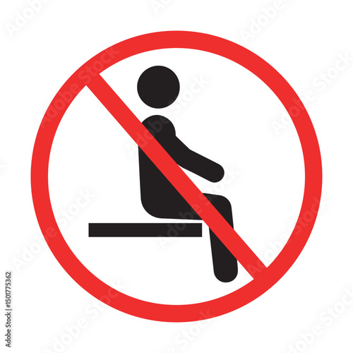 No sitting on surface symbol, prohibition sign with crossed out person on ledge, isolated on white background