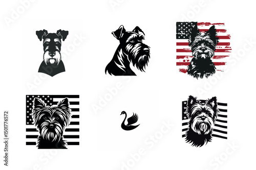 Miniature schnauzer and yorkshire terrier dog breed portraits