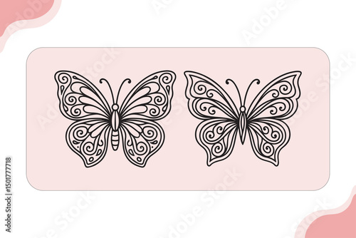 Elegant Butterfly Illustrations - Intricate Line Art for Design Projects