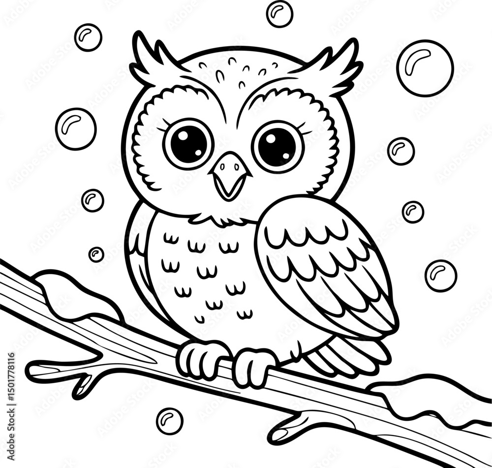 Fototapeta premium Cute Kawaii Owl with Bow Tie, Fun Cartoon Coloring Page