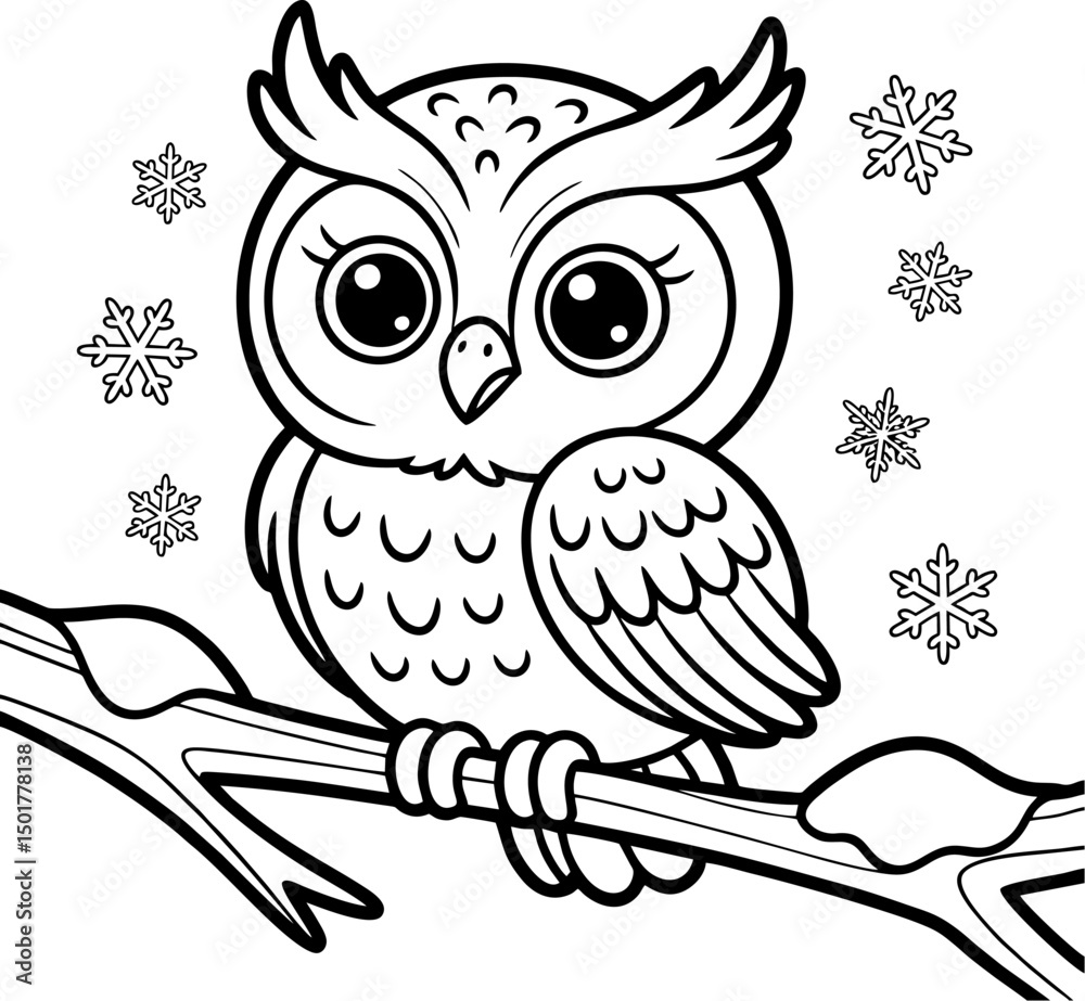 Fototapeta premium Cute Kawaii Owl with Bow Tie, Fun Cartoon Coloring Page