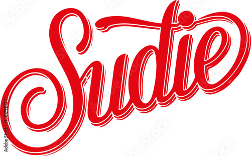 Red Sudie Script Logo.