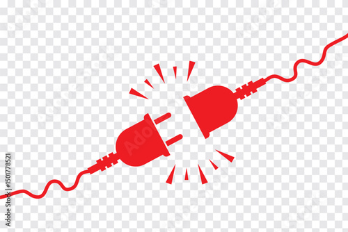 Electric socket with a plug. Connection and disconnection concept. Concept of 404 error connection. Electric plug and outlet socket unplugged. Wire, cable of energy disconnect – vector