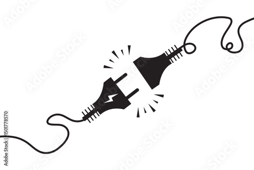 Electric socket with a plug. Connection and disconnection concept. Concept of 404 error connection. Electric plug and outlet socket unplugged. Wire, cable of energy disconnect – vector