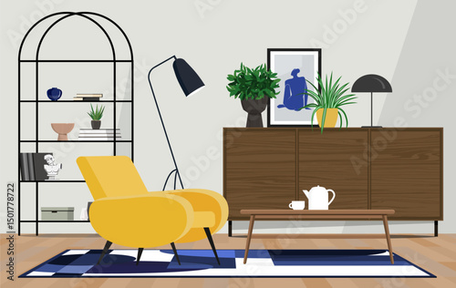 Dopamine interior design of a living room or office space in an modern style.