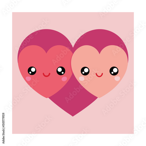 Two cute hearts with faces creating a lovely and romantic illustration perfect for love.