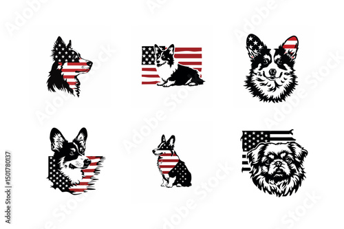 Patriotic dog breed portraits american flag