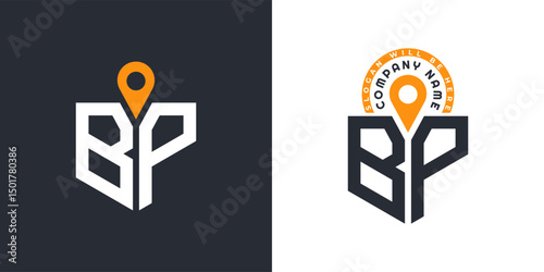 BP Location Logo Bundle. Letter BP Logo Dual Vector Icons for Recruitment and Navigation