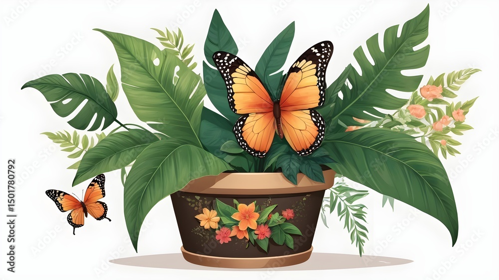 Obraz premium Flower in pot botanic style 