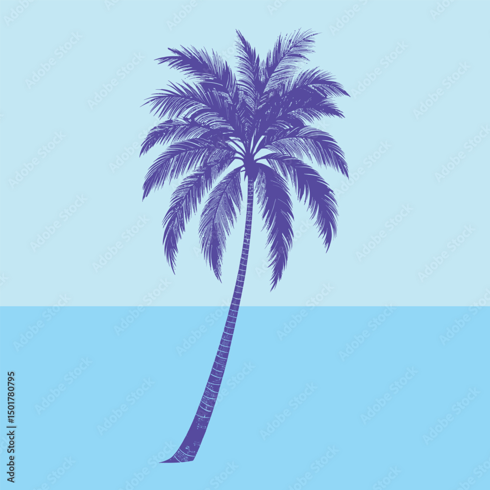 Fototapeta premium Purple Palm Tree on a Light Blue Background 