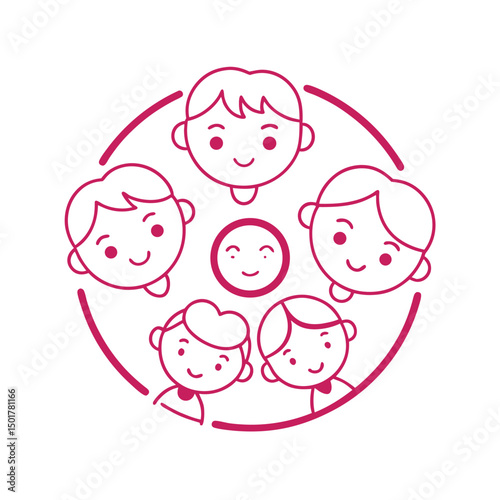 Happy faces of diverse children arranged in a circle representing unity and community