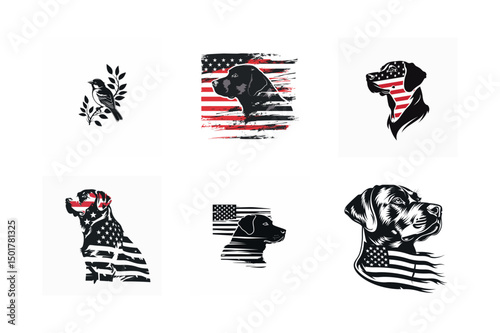 Patriotic dog and bird silhouettes american flag designs