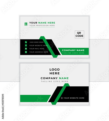 Modern business card template with green,black & white colors. Flat design vector abstract creative - Vector 
