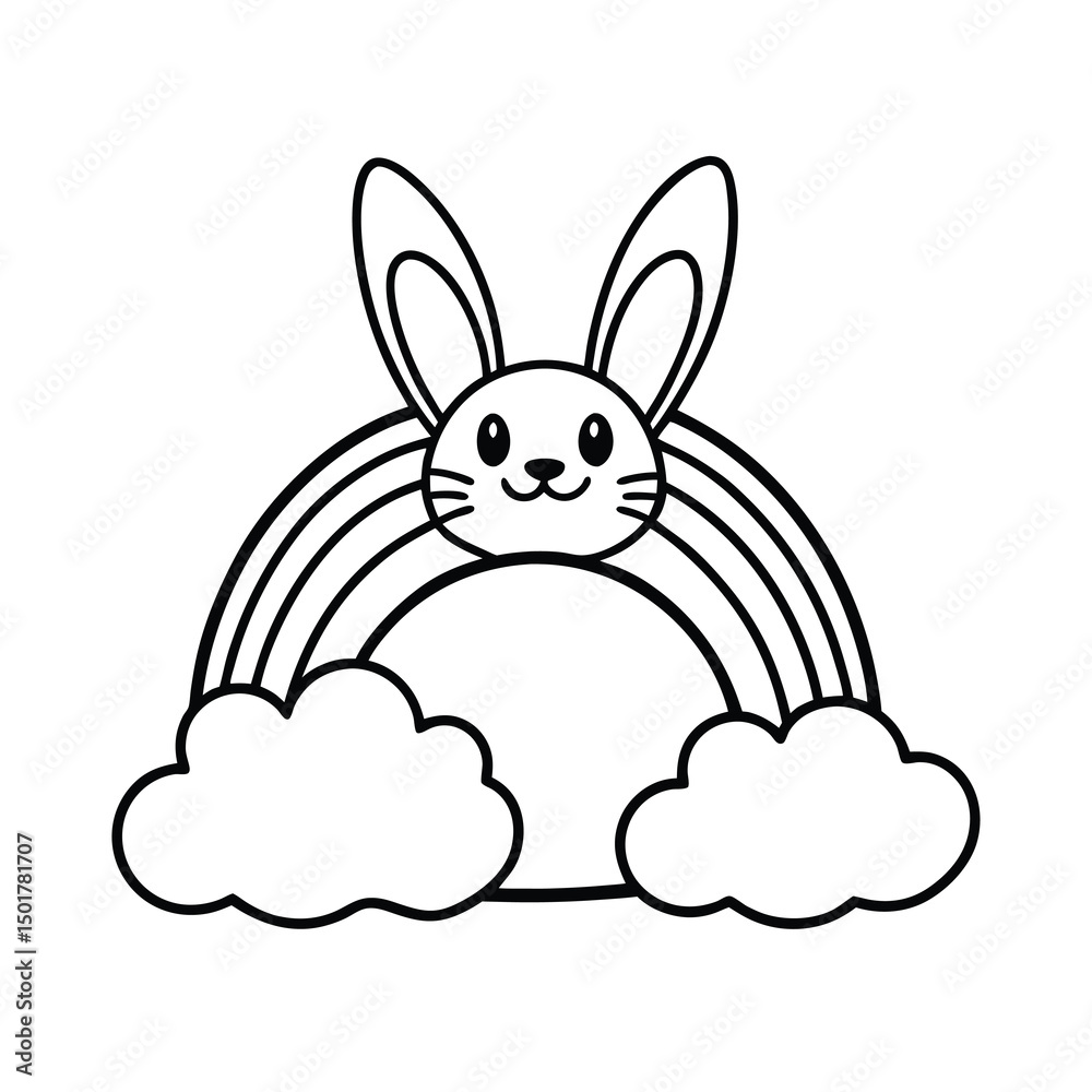 bunny rabbit peeking over a rainbow with clouds coloring page bunny rabbit peeking over a rainbow with clouds coloring page