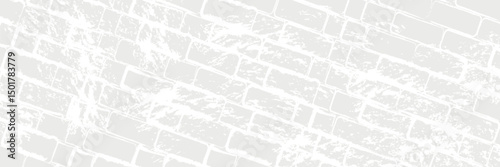 white brick wall, painted stone masonry pattern and concrete and white paint splashes, grunge background
