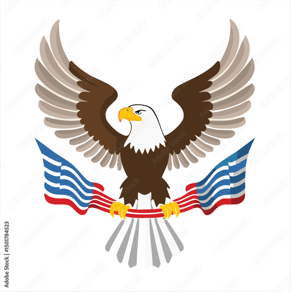 Obraz premium American bald eagle soaring with national flag