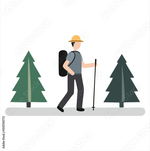 Hiker walking through forest path nature scene
