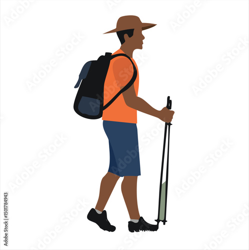 Man hiking with backpack and trekking poles