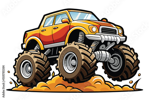 Cartoon Monster Truck Driving Through Mud