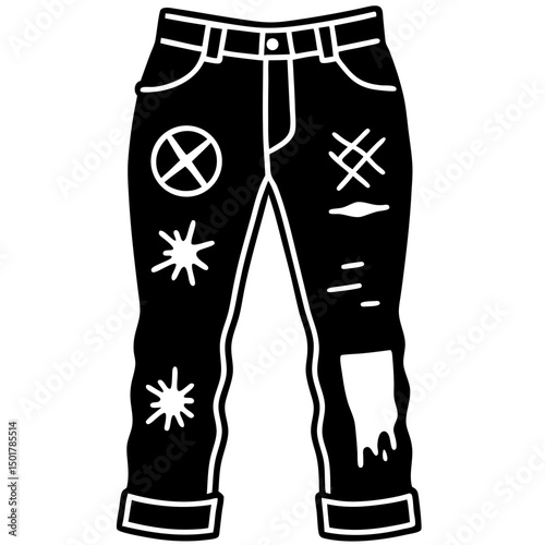 Distressed Punk Jeans with Band Logos