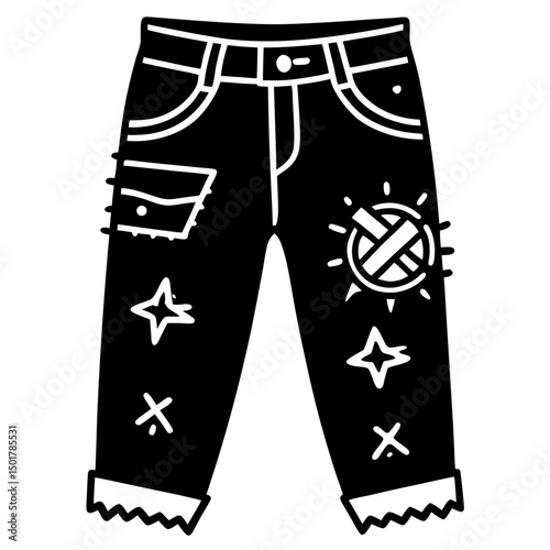 Distressed Punk Jeans with Band Logos