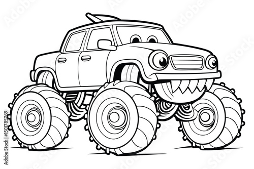 Cartoon Monster Truck Coloring Page Illustration